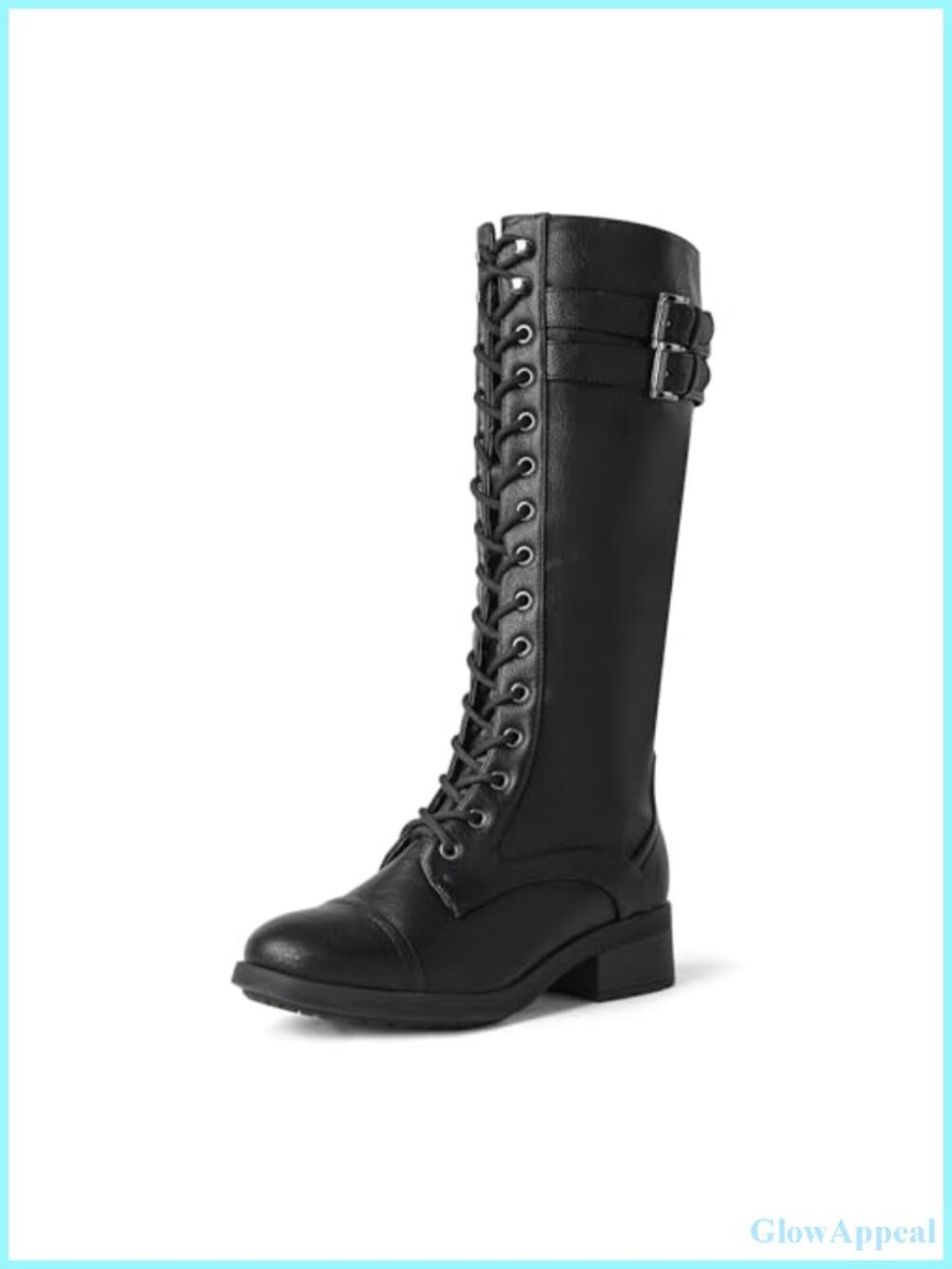 Knee-High Combat Boots with Faux Fur Lining Lace-Up Riding Boots